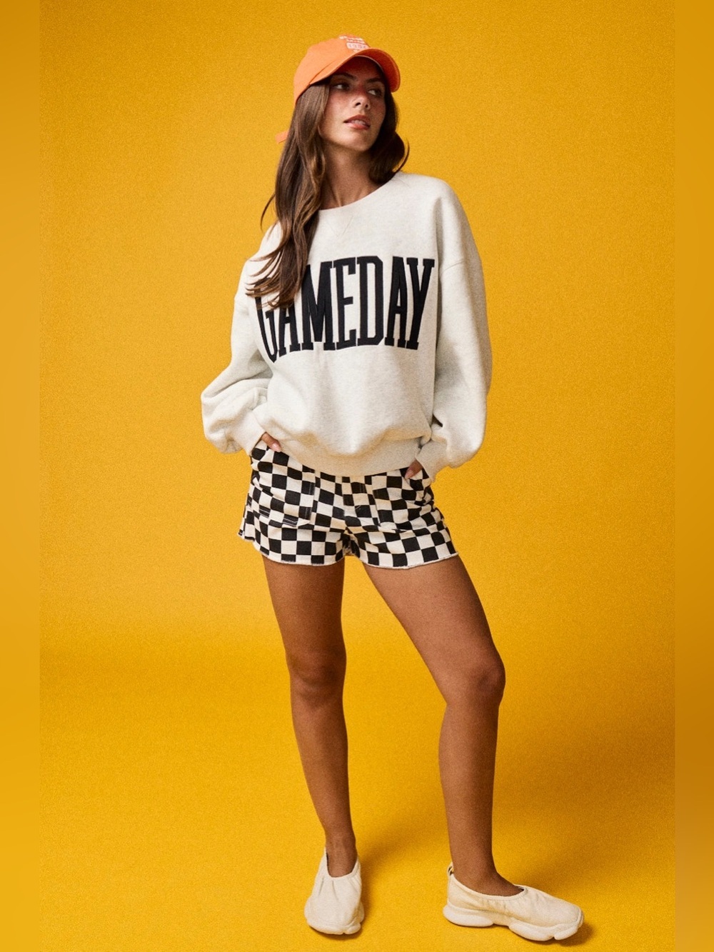 Checkered High Rise Utility Shorts - Black and White - 555-560